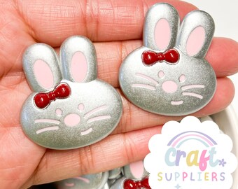 Set of 4 Bunny Face Flatback Cabochons, Easter Craft Charms