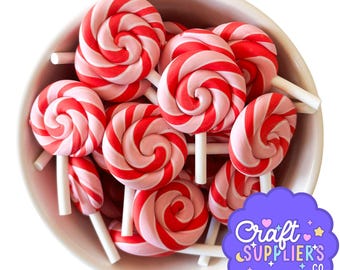 Swirl Lollipop Cabochons, Pink Red Candy Resin Charms, Fake Sweet Embellishments