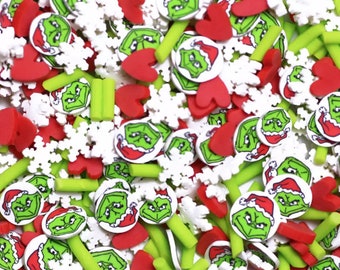 Grinch Inspired Fake Polymer Clay Sprinkles, Fake Grinch Sprinkle Mix, Fake Christmas Sprinkle Mix, Fake Christmas Jimmies