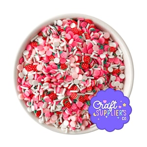 Fake Strawberry Polymer Clay Sprinkles, Strawberry Shortcake Faux Sprinkle Mix
