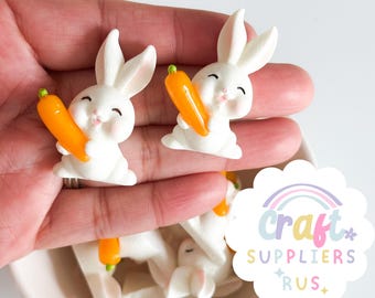 5pc Resin Bunny Flat Back Charm, Easter Bunny Charms, Easter Bunny Cabochons, Easter Charms, Easter Cabochons, Easter Bunny with Carrot