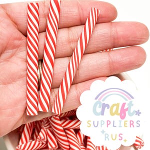 6 Large Polymer Clay Peppermint Swirl Candy Cane Sticks, Fake Peppermint Sticks, Fake Christmas Candy