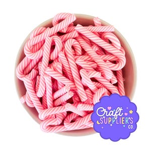 Pink Candy Cane Polymer Clay Charms, Pastel Holiday Fake Bake Embellishments, Kawaii Craft Supplies