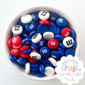 Faux cabochons M&Ms du 4 juillet pour 100 pièces, faux cabochons patriotiques, bonbons, faux gâteaux, slime