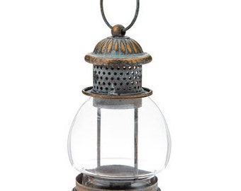 Antique Turquoise & Bronze Metal Lantern, Bronze Metal Lantern, Metal Lantern, Lantern
