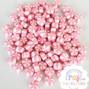 30 Stück Faux Polymer Clay rosa und weiße Pfefferminze, rosa und weiße Pfefferminze, rosa und weiße Pfefferminze, Cabochons, Fake Backen