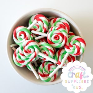 Christmas Peppermint Polymer Clay Lollipops, Red and Green Peppermint Polymer Clay Lollipops, Faux Christmas Lollipops, Fake Bake, Charms