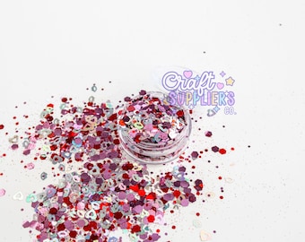 Red Pink Valentine Glitter Blend with Hearts Lips for DIY Use