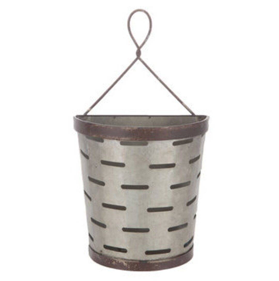 Olive Bucket, Galvanized Metal Wall Bucket, Galvanized Wall Decor