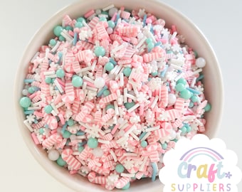 Pink Blue Clay Sprinkles Mix, 5mm Polymer Clay & Acrylic Beads 2-8mm, Fake Bake Toppings, Slime Charms, Resin Craft Mix