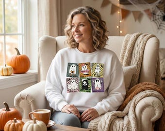Retro spöke Halloween DTF-överföring, läskig spökdesign (11 tum)