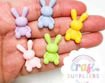 Set of 5 Bunny Flatback Cabochons, Easter Craft Charms