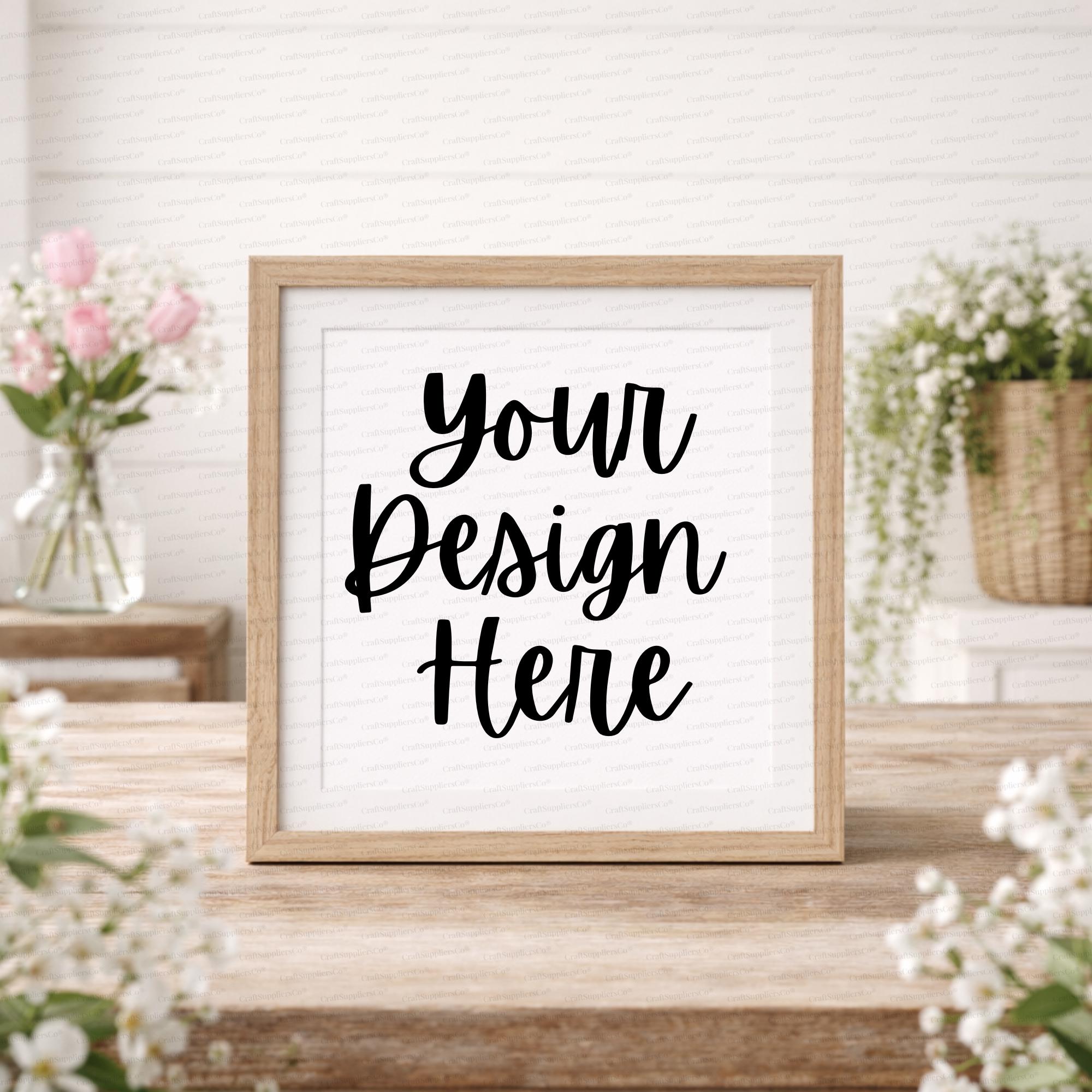 Spring Framed Sign Mockup, Blank Square Farmhouse Tabletop Wall Art ...