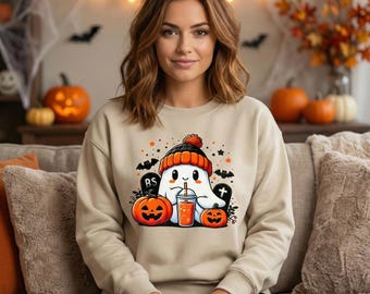 Flickigt spöke Halloween DTF-överföring, tryckfärdig värmedesign (11 tum)