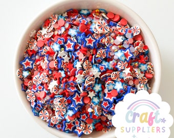 Chispas patrióticas de arcilla polimérica, estrellas rojas, blancas y azules, mezcla para hornear de imitación.