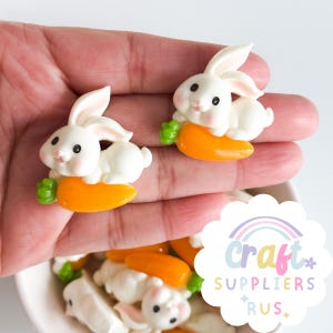 5 Stück Harz Hase Flachboden Charme, Osterhase Charms, Osterhase Cabochons, Ostern Charms, Ostern Cabochons, Osterhase mit Karotte