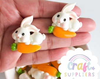 5pc Resin Bunny Flat Back Charm, Easter Bunny Charms, Easter Bunny Cabochons, Easter Charms, Easter Cabochons, Easter Bunny with Carrot