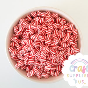 7-8MM Faux Polymer Clay Peppermint, Red and Green Faux Peppermint, Red and White Faux Peppermint, Cabochons, Fake Bake