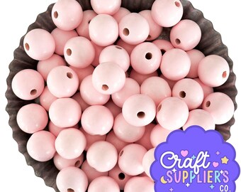 Cuentas redondas de madera rosa de 20 mm para guirnaldas y manualidades.