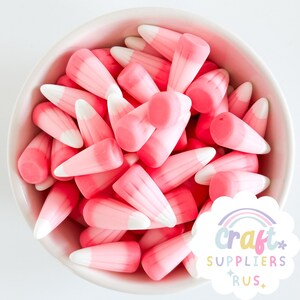 Pink & White Resin Candy Corn Charms, Faux Candy Embellishments for Craft Projects