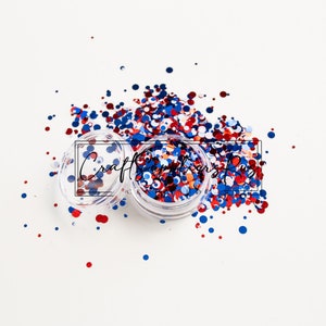Rot, Weiß und Blau Glitter, holographische Chunky Mix aus Rot, Weiß und Blau, Vaterländischer Glitter, Vaterländische Nail Art, Blauer Schleim
