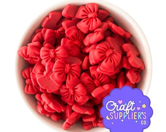 Red Bow Resin Flatback Cabochons | Cute Bow Embellishments for Crafts, Decoden, Scrapbooking & DIY Projects
