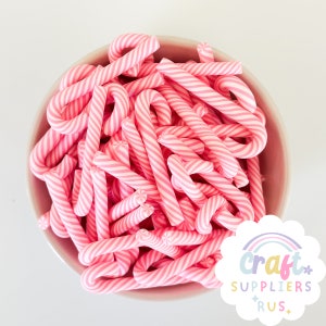 3/6/9/12 pc Faux Pink Peppermint Candy Cane, Fake Pink Peppermint Candy Cane Cabochons, Polymer Clay Peppermint Candy Canes, Fake Bake
