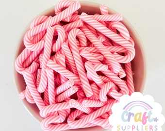3/6/9/12 pc Faux Pink Peppermint Candy Cane, Fake Pink Peppermint Candy Cane Cabochons, Polymer Clay Peppermint Candy Canes, Fake Bake
