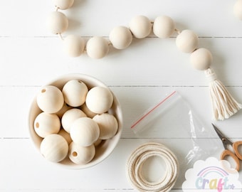 Cuentas de madera sin terminar de 30 mm - Cuentas redondas naturales para manualidades, guirnalda DIY - Paquete de 10