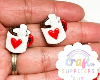 Hot Cocoa Mug Cabochons, Heart Cup Resin Flatbacks, Fake Bake Craft Charms Set