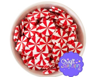 Cabujones de menta, mentas de arcilla polimérica roja y blanca, artículos de repostería falsos