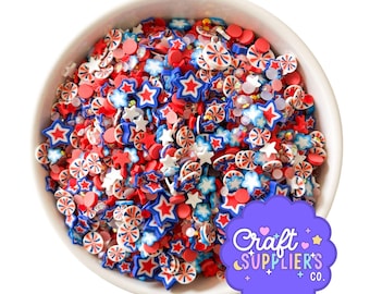 Polymer Clay Patriotic Strössel, Röda Vita Blå Stjärnor, Fejk Bake Mix