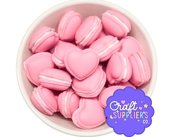 Set of 4 Heart Macaron Cabochons, Valentine Fake Bake Craft Charms