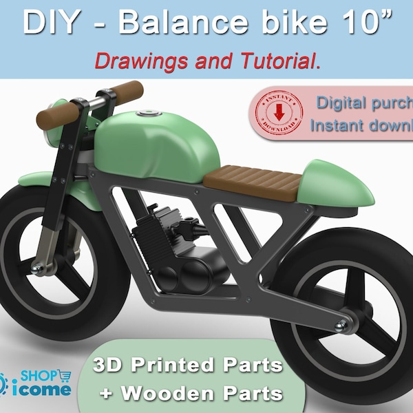 DIY - Plans and tutorial for making a wooden and 3D printed balance bike with 10-inch wheels - usable from 18 months.