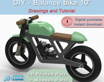 DIY - Plans and tutorial for making a wooden and 3D printed balance bike with 10-inch wheels - usable from 18 months.