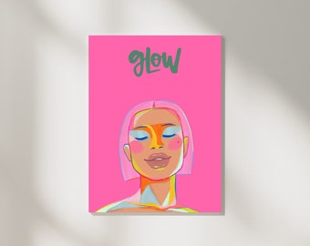 Pop art woman “glow” pink colorful printable poster design