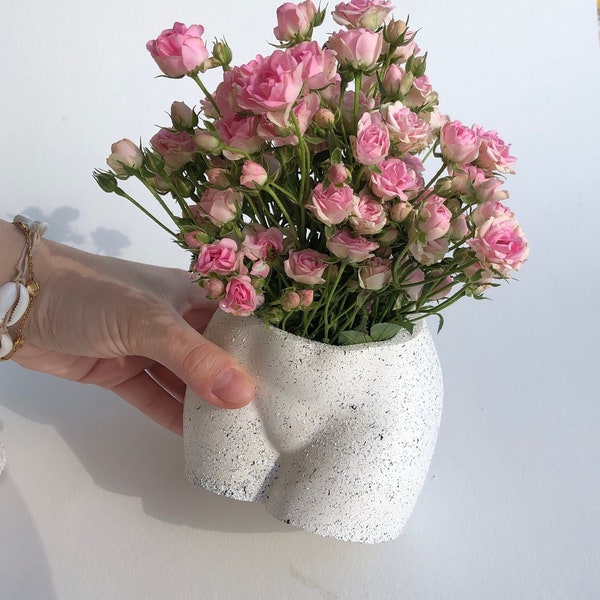 small booty vase "granit optic" in white, small planter, small aesthetic vase, Po vase in mini