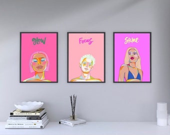 Printable artpiece „strong women“ 3 pack pop art woman with positive quote, woman motiv, digital download for your selfprint, wallart prints