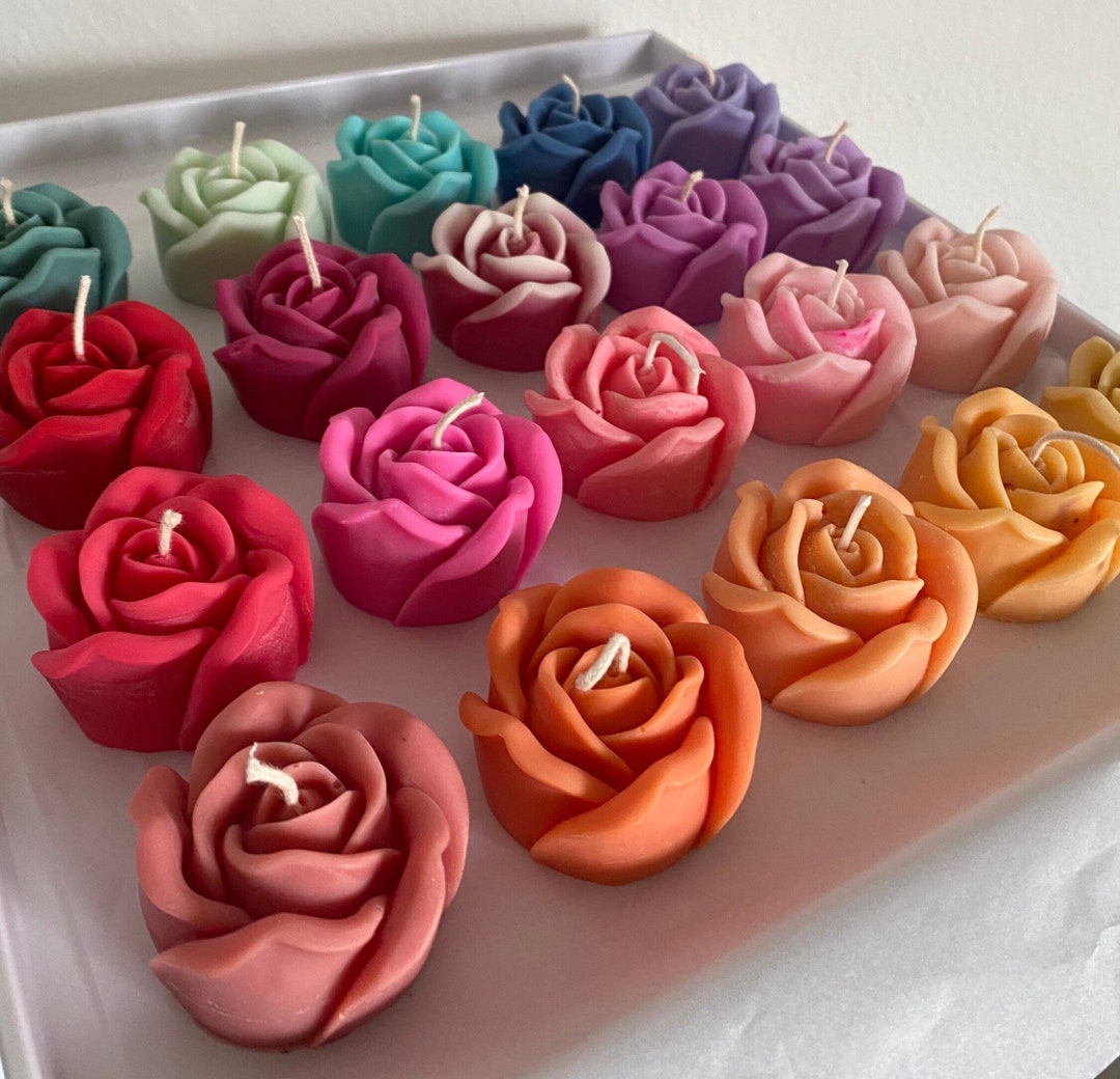 Medium Rose Candle in Candy Colors Set of 5x, Rose Candle Sets, Wedding ...