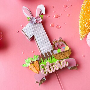 Bunny 1st Birthday Cake Topper – Some Bunny Is One, Easter Theme, Card Stock - View #9