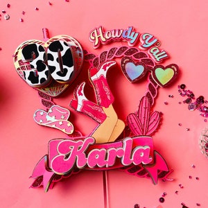 Disco cowgirl cake topper,cowgirl dico birthday party,space disco cowgirl birthday,letsgo girl cake topper, cowgirl theme party,pink western