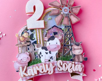 Farm animals cake topper,Pink farm cow birthday theme,Farm girl birthday theme, Girl Farm animals cake topper,pink farm decoration theme