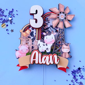 Adorno para tarta de animales de granja, adorno para tarta de granero, decoración de cumpleaños de granja, adorno para tarta de granja, adorno para tarta de vaca, fiesta de cumpleaños con temática de granja, fiesta con temática de granja