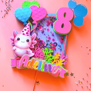 Axolotl cake topper, axolotl birthday theme,axolotl birthday decoration, axolotl theme party, axolotl party decor, ocean animals theme decor