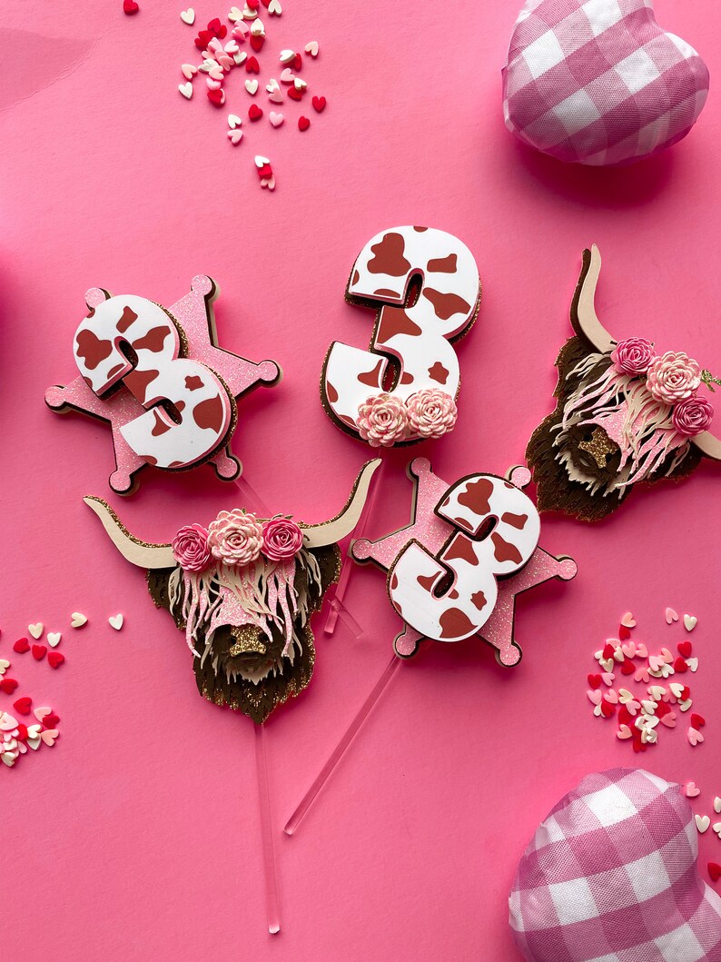 32-teiliger Highland Cow Cake Topper – Dekoration Für Geburtstagsparty Mit Hochland-Kuh-Motiv