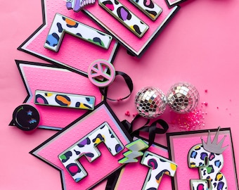 cheetah print name banner,rainbow cheetha print banner,birthday banner,animal print theme party,wild birthday party theme,cheetah theme