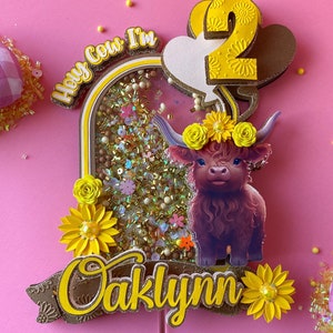 Highland Cow Cake Topper: Glitter Sunflower Birthday Decor