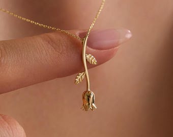 14K Solid Gold Rose Pendant Necklace: Handmade Flower Jewelry