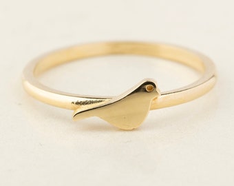 14K Gold Bird Ring / 14k gold stacking ring / Gold Animal Ring / Gold Dove Ring / Gold Swan Ring / Bridesmaids Gift / Gift For Her /