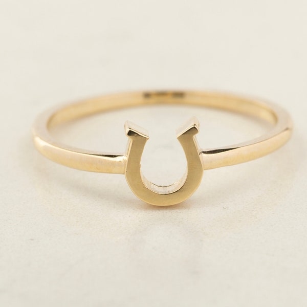 Handmade 14K Solid Gold Horseshoe Ring - Cute Horse Shoe Ring - Lucky Charm Ring - Lucky Horse Shoe Ring - Black Friday